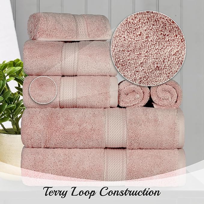 Superior Egyptian Cotton Pile Bath Towels, Ultra Soft Luxury Towel, Thick Plush Essentials, Absorbent Heavyweight, Guest Bath, Hotel, Resort, Spa, Pool, Bathroom, Shower Basics, Set of 2, Muted Mauve
