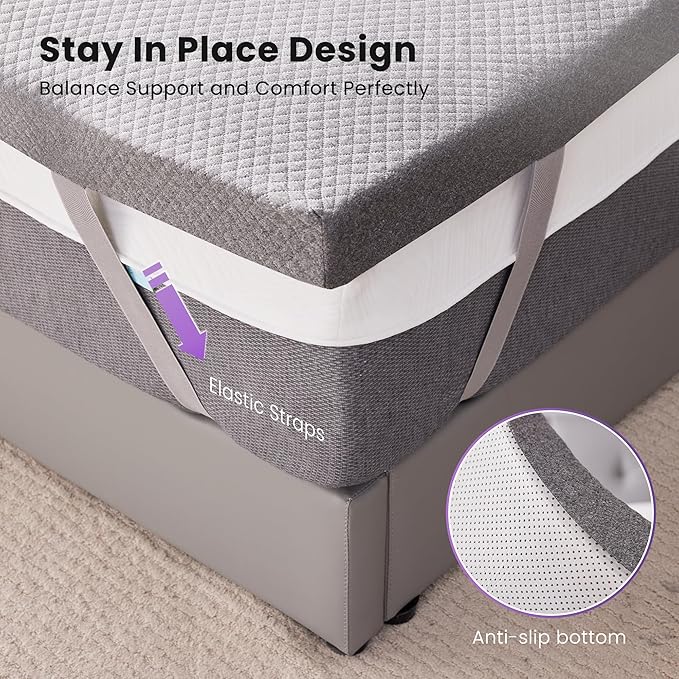 SINWEEK 3 Inch Gel Memory Foam Mattress Topper King Size, Pad for Back Pain, Bed Topper with Removable Soft Cover, CertiPUR-US Certified,Grey