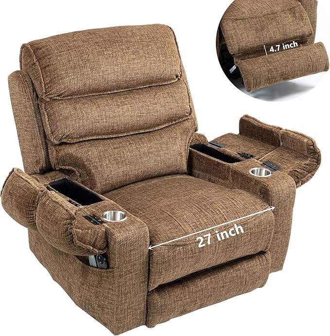 Power Lift Chair with Heat and Massage for Elderly Big Man 400lb, 27in Extra Wide Lay Flat Recliner with Hidden Cup Holders, Infinite Position Lifting Recliners for Seniors, Extended Footrest