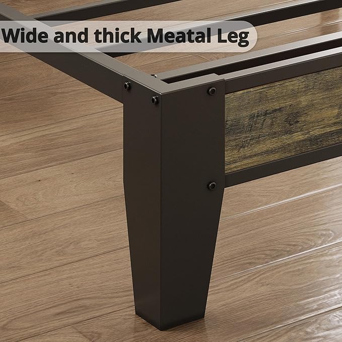 LIKIMIO California King Bed Frame, Storage Headboard with Charging Station, Solid and Stable, Noise Free, No Box Spring Needed, Easy Assembly (Walnut and Beige)