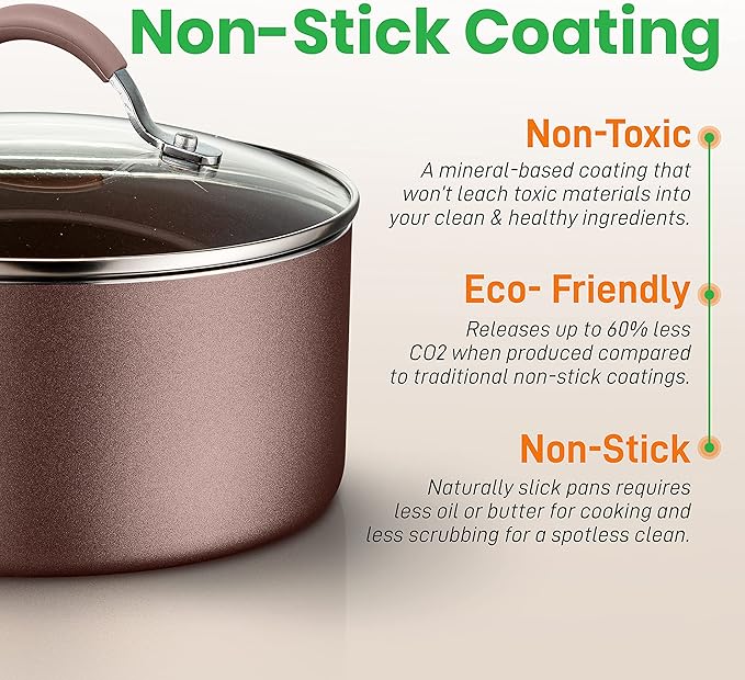 14-Piece Nonstick Kitchen Cookware Set - Free Heat Resistant Lacquer Kitchen Ware Pots Pan Set w/ Saucepan, Frying Pans, Cooking Pots, Dutch Oven Pot, Lids, Utensils, Brown - NutriChef NCCW14SBR.5