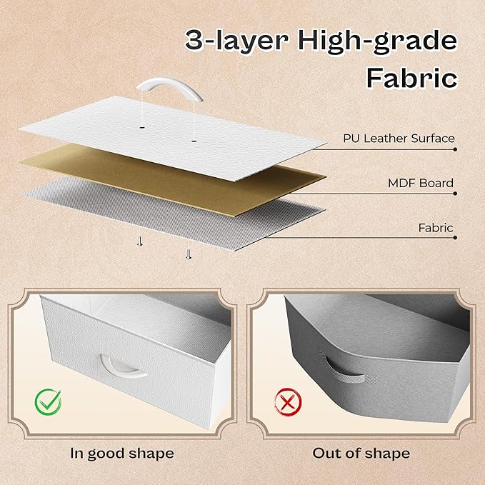 Huuger LED TV Stand for Bedroom, 47 Inch Dresser TV Stand for 43, 50, 55 Inch TV, White TV Stand with Storage, Entertainment Center with Power Outlets, 6 Drawer Fabric Dresser for Living Room