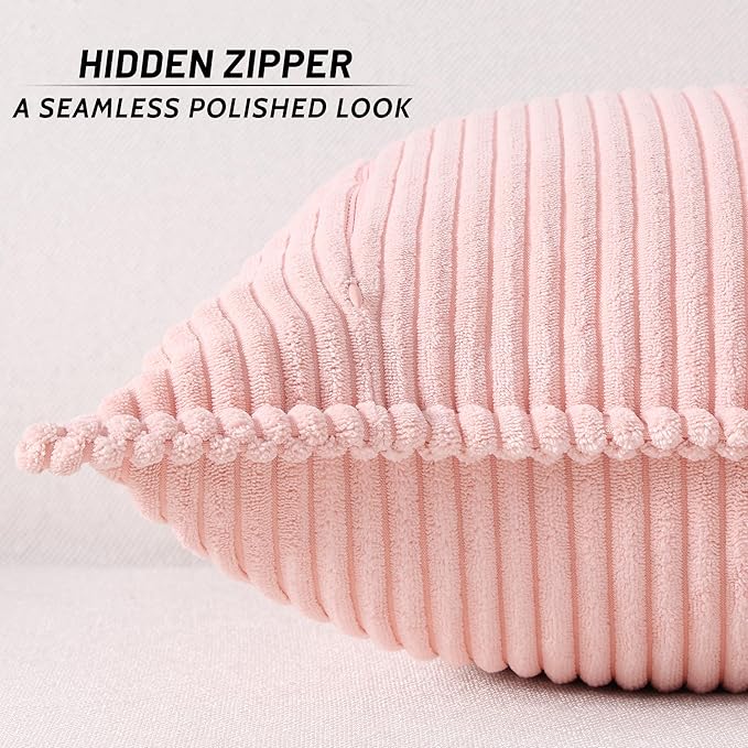 Mecatny Corduroy Throw Pillow Covers 26x26 Set of 2, Neutral Decorative Soft Boho Couch Pillow Covers with Broadside for Sofa Living Room, Pink