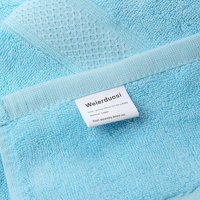 Super Absorbent Quick Drying | Hotel Grade Extra Large Bath Towels, 2-Piece Set, Bathroom Luxury Soft Towels-650GSM Cotton Luxury Beach Bath Towel 80x160cm (31.5x63 inches)(Sky Blue)