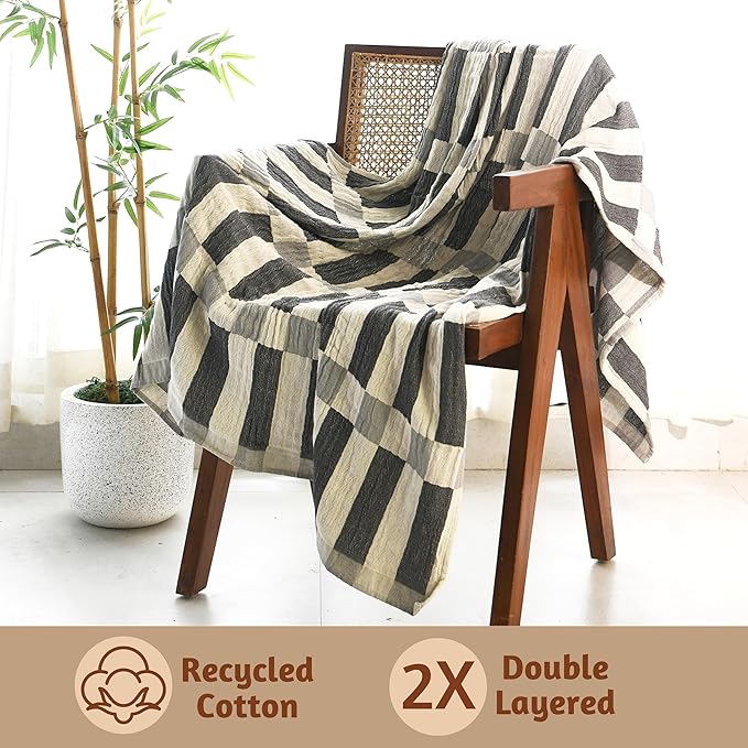 Folkulture Throw Blanket 50" x 60", 100% Recycled Cotton for Couch, Chair, Bed or Sofa - Soft Boho Blanket