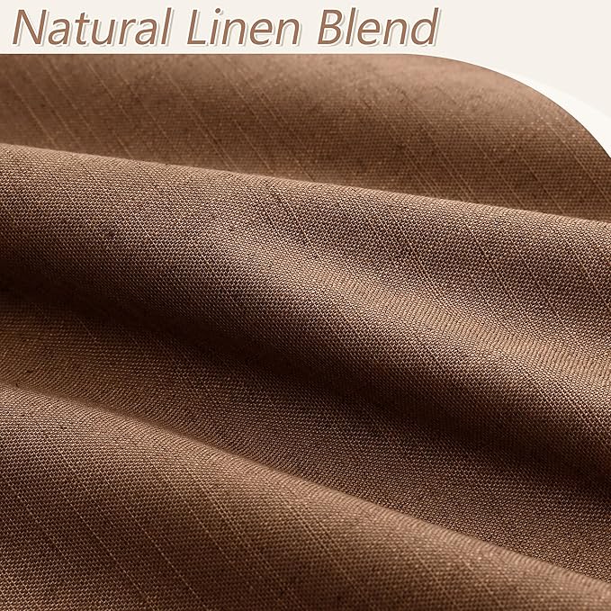 Guken 100% Blackout Linen Curtains 120 Inch Length 2 Panels Set for Living Room Bedroom Back Tab Thermal Insulated Black Out Linen Drapes Room Darkening Window Curtains,Caramel Brown