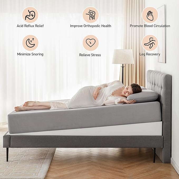 Mattress Wedge Only, 7-Inch Queen Inclined Bed Wedge Mattress Topper for Acid Reflux, GERD, Neck & Back Pain, Snoring, Adjustable Elevator Under Mattress Support for Bedroom