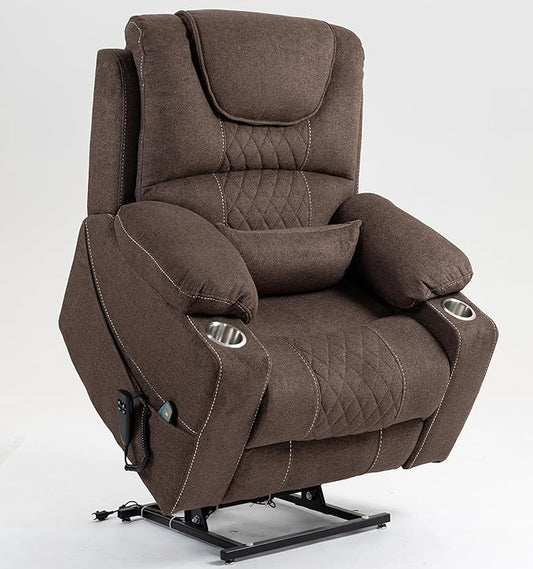 180 Degrees Lay Flat Lift Recliner Chair with Heat and Massage, Dual Motor Infinite Position Electric Power Lift Recliners for Elderly, Big Man Up to 400 LBS, Seniors, White