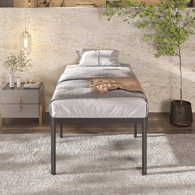 22 Inch High Twin Bed Frames with Rounded Corner Legs, Heavy Duty Metal Twin Platform Bed Frame with Steel Slats Support, No Box Spring Needed, Noise Free, Easy Assembly