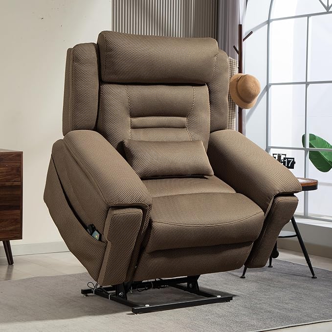 Big Man Power Lift Recliner for Elderly Adults 28 Inch Wide Seat, Lay Flat Lift Chair with Heat Massage, Cup Holder & Wireless Phone Charger, USB Type C Charging, Big Tall 400 lbs
