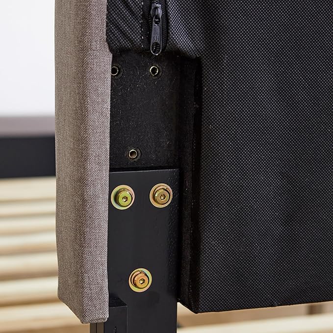 Livinia Amelia Queen Size Platform Bed, Fabric Upholstered Queen Bed Frame with Height Adjustable Headboard Footboard, Strong Wood Slats, No Box Spring Needed, Brown