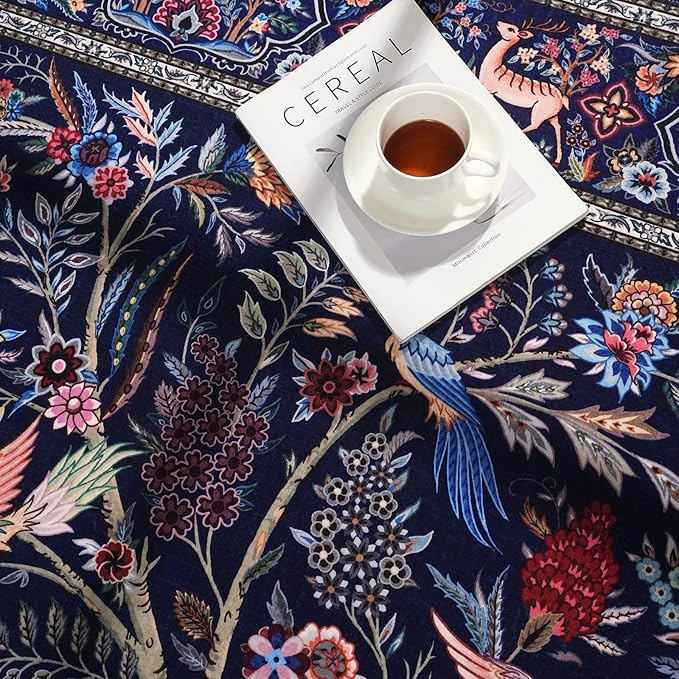 Indoor Door Mat 2x3 Rug Vibrant Tree of Life-Patterned Vintage Machine Washable Small Area Rug Non-Slip Low Pile Throw Rugs for Entryway Kitchen Front Door Entrance Entry Kids Room, Blue