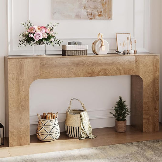 GarveeHome 63 Inch Farmhouse Console Table, Narrow Wood Entryway Table Behind Couch, Slim Rustic Hallway Furniture for Living Rooms, Foyers & Apartments, Deep Oak