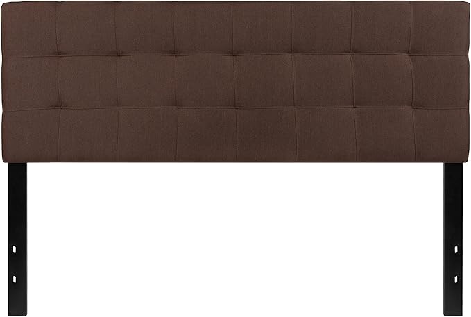 EMMA + OLIVER Quilted Tufted Queen Size Headboard in Dark Brown Fabric