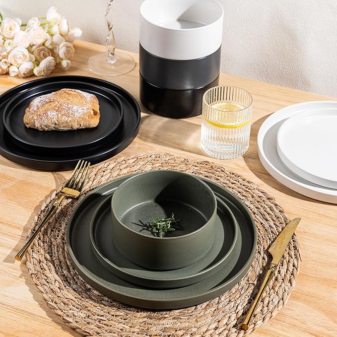 GBHOME Ceramic Dinnerware Sets for 4, Stoneware Plates and Bowls Sets, Chip and Scratch Resistant Dishes, Dishwasher & Microwave& Oven Safe Dishes sets, Reactive Glaze-Colorful