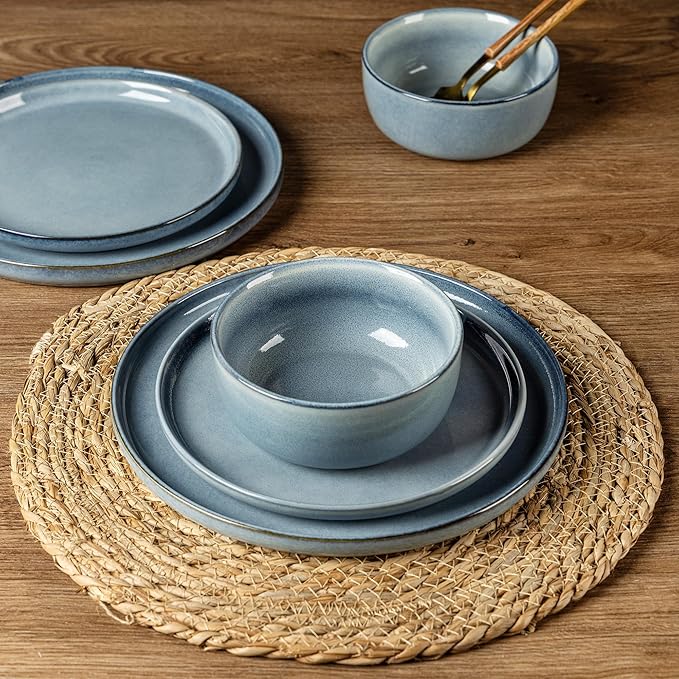 AmorArc Stoneware Dinnerware Sets for 6,Round Reactive Glaze Ceramic Plates and Bowls Set,Highly Scratch Resistant | Dishwasher & Microwave Safe Dishes Set,Service for 6 (18pc)