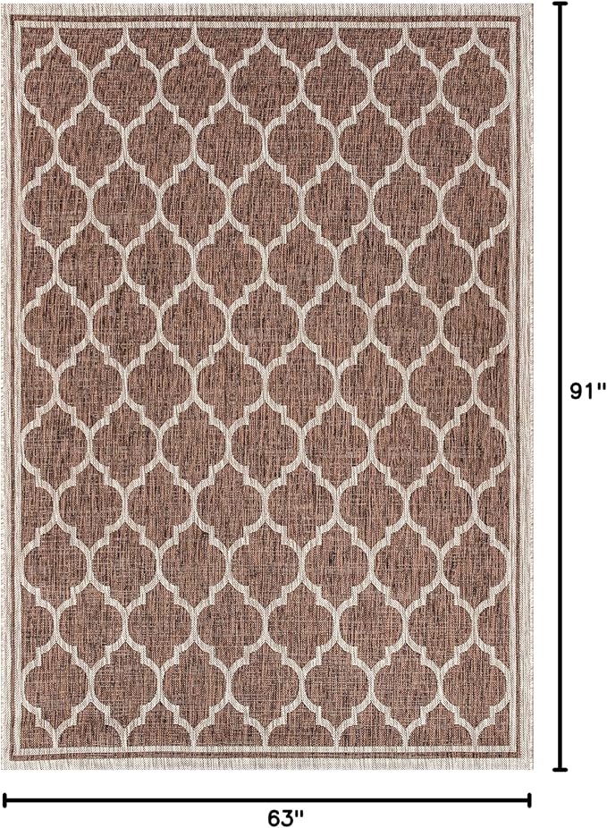 Eyely BMS109B-5 Santa Monica Trebol Moroccan Trellis Textured Weave Indoor/Outdoor Area Rug Coastal;Bohemian, Bedroom, Backyard, Patio, Easy-Cleaning, Non-Shedding, 5 X 8, Espresso/Taupe