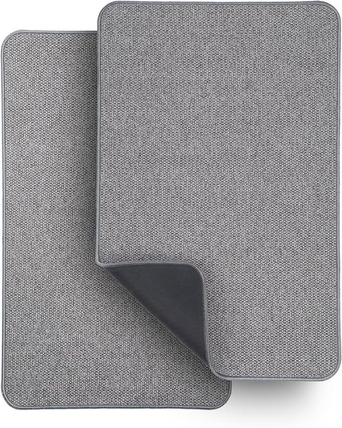 Bath Mat,Ultra Thin Bathroom Rugs,Rubber Bath Mats for Bathroom,No Slip Bath Rugs,Quick Dry,Machine Washable,Low Pile,Absorbent,Shower Outside,Sink,Home Decor Accessories.Grey,1'5"x2'3"(2 Pack)