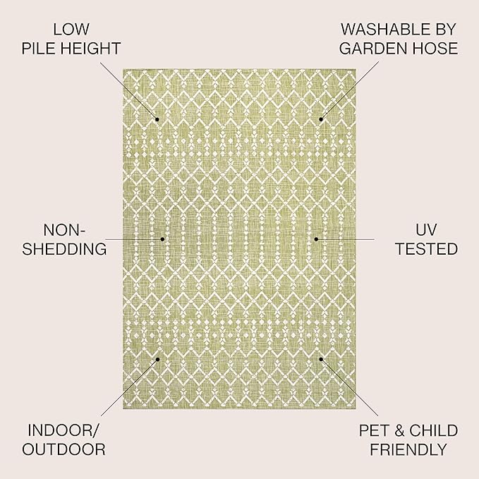 JONATHAN Y Moroccan Geometric Indoor Outdoor Area Rug 8X10 Light Green/Cream, Ourika Textured Weave for Backyard, Patio, Porch, Easy-Cleaning, High Traffic, Pet-Friendly, Non-Shedding (SMB108N-8)