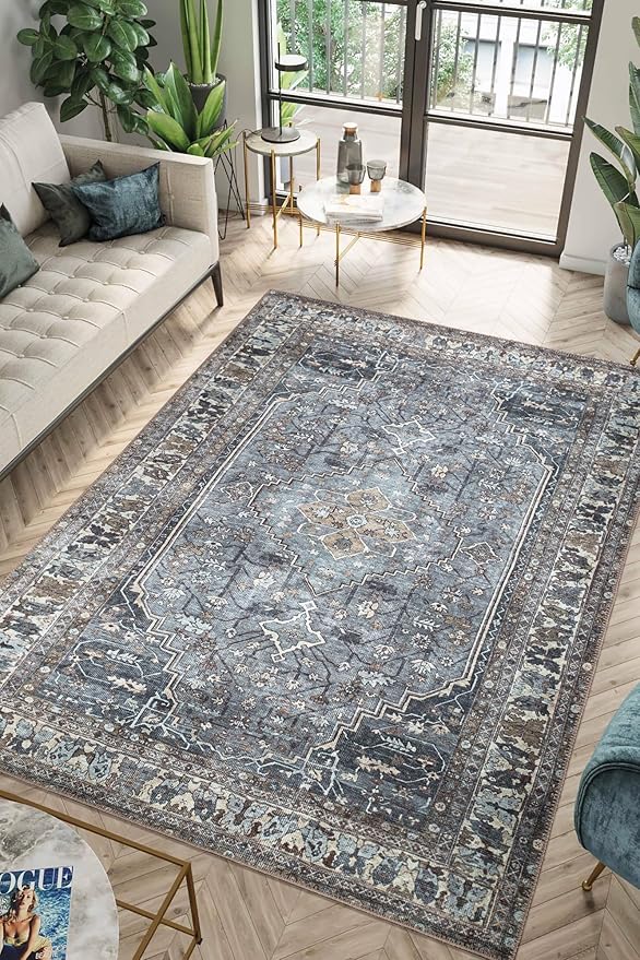 Keen Home Design 9x12 Rug - Machine Washable Area Rug with Non-Slip Backing, Ideal for Living Room, Dining Room, Bedroom - Vintage, Easy Clean, Durable, Low Pile Rug - (9' x 12')