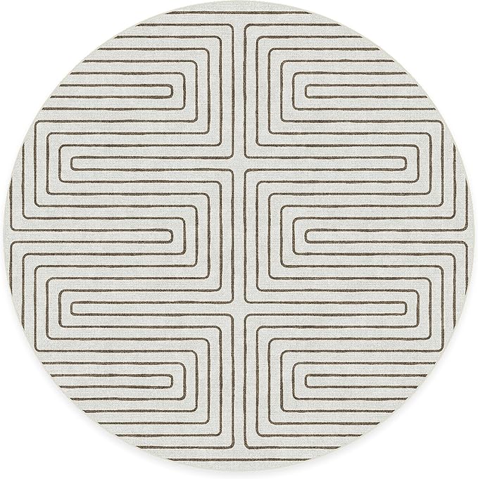 RUGGABLE x Jonathan Adler Machine Washable Area Rug – Labyrinth Camel/Ivory 8 ft Round, Stain-Resistant, Non-Slip – Large Rugs for Living Room, Bedroom, Hallway, Entryway & Office–with Standard Pad