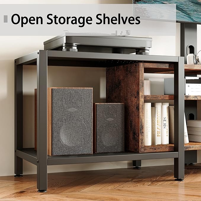 IRONCK 79 Inch TV Stand for TVs up to 85 Inch with Mount and Power Outlet, 3 Tiers TV Console with Storage Shelves, Entertainment Center, Steel Frame, for Living Room, Bedroom, Vintage Brown