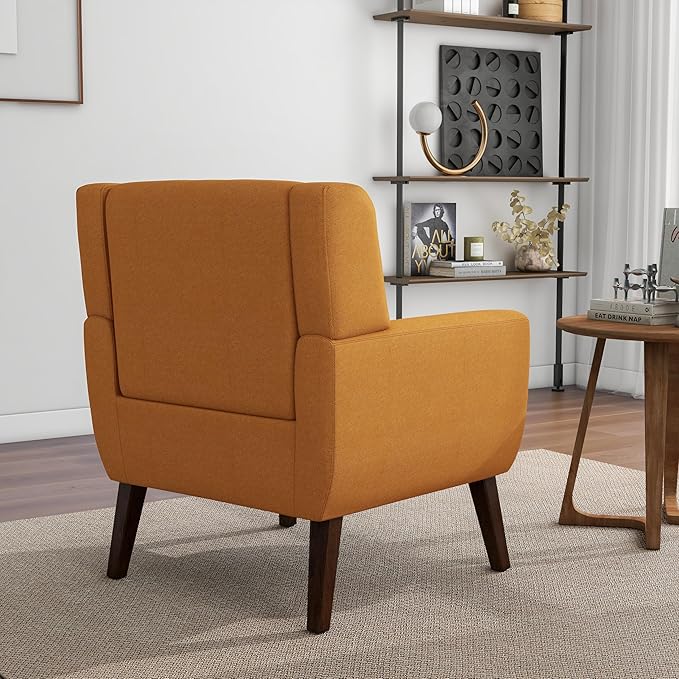 Accent Chair, Mid-Century Modern Fabric Chairs with Arms for Living Room, Comfy Upholstered Club Single Sofa Armchair for Bedroom Waiting Room with Solid Wood Frame (Fabric Orange, Set of 2)