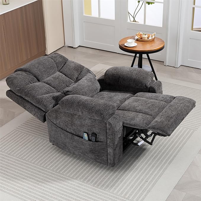 Oversized Lay Flat Power Lift Recliner Chair with Heat and Massage for Elderly, Infinite Position Heavy Duty Dual Motor Lift Chair 400 lbs with Cup Holder & Wireless Phone Charger