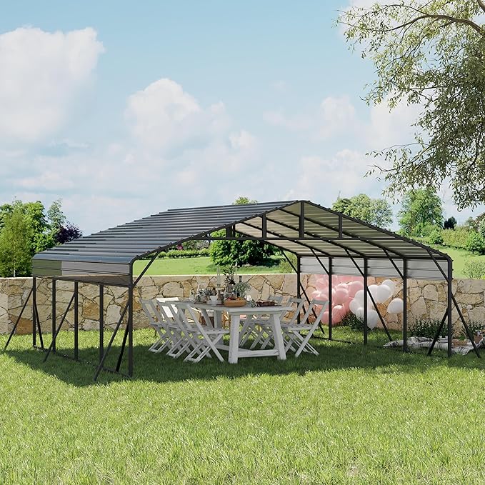 20x20 FT Metal Carport, Garage with Updated Frame Structure, Galvanized Steel Roof and Enhanced Base Canopy, Metal Garage Car Shelter Shade for Car, Boats and Truck