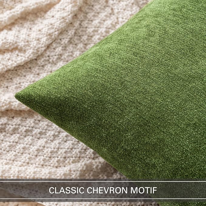 MIULEE Pack of 2 Moss Green Decorative Pillow Covers 20x20 Inch Soft Chenille Couch Spring Throw Pillows Farmhouse Cushion Covers for Home Decor Sofa Bedroom Living Room