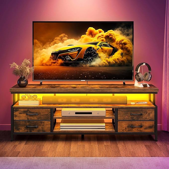 YITAHOME TV Stands for Living Room, 70 inch TV Stand, Entertainment Center with Storage & Power Outlets, LED TV Stand, TV Console Cabinet, Rustic Brown
