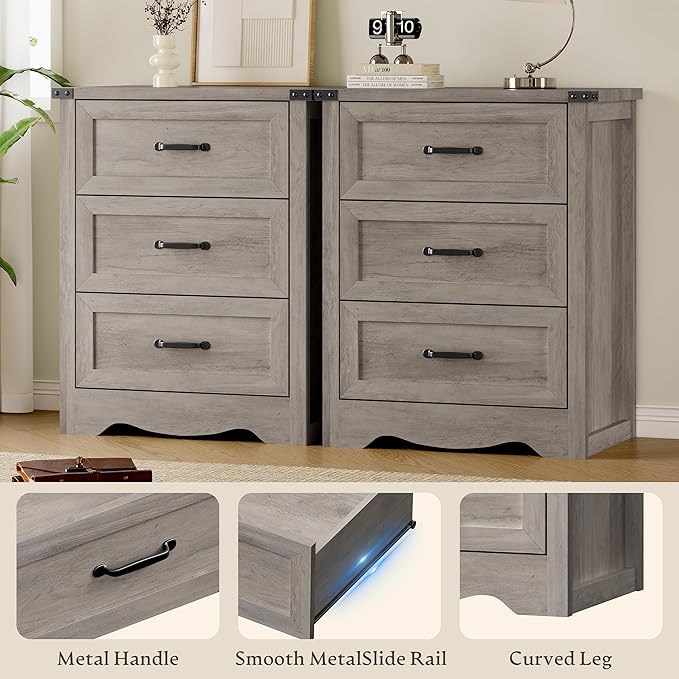 3-Drawer Dresser for Bedroom, Small Wooden Chest of Drawers with Metal Handles, Narrow Storage Cabinet with Anti-Tipping Design, Sturdy Dresser Organizer for Closet, Living Room, Entryway