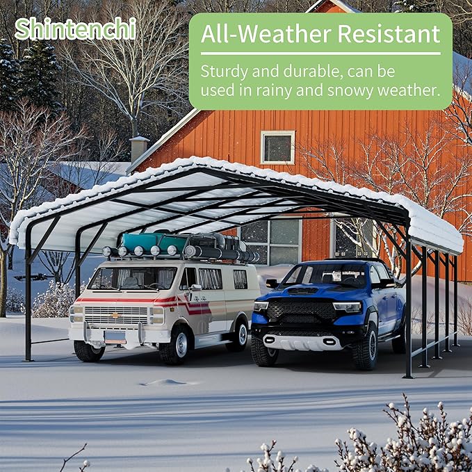 Shintenchi 20x20 FT Carport,Heavy Duty Carports Canopy with Steel Roof and Frame,Metal Carport with Enhanced Base Oversized Garage Outdoor Galvanized Shelter for Cars, Boats and Tractors