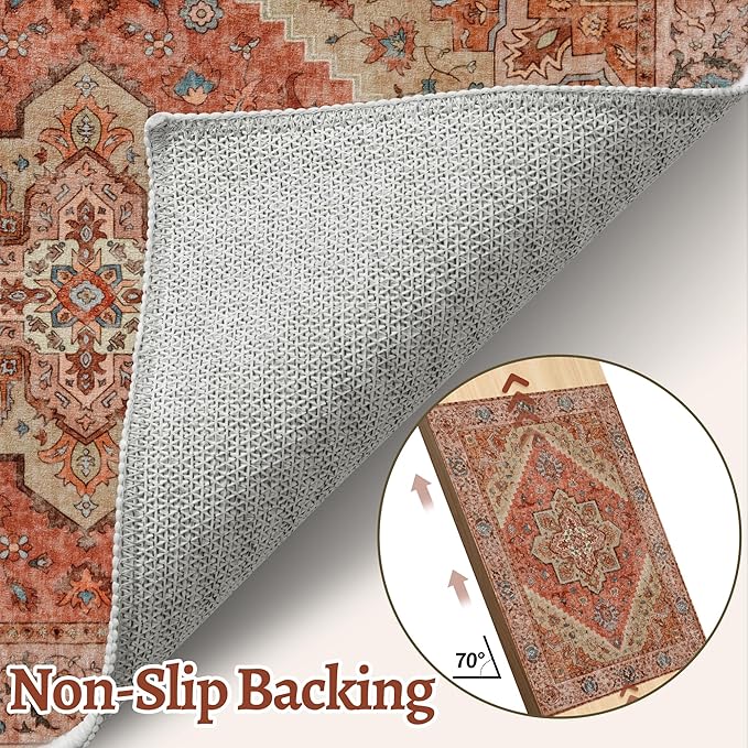 angsoo Vintage 2x3 Washable Rug for Entryway, Non Slip Small Indoor Front Door Rug, Print Distressed Door Mat Carpet, Soft Low Pile Rugs for Entrance Kitchen Bedroom Bathroom