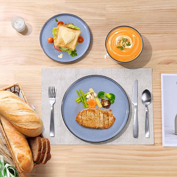 Herogo 18 Pieces Dinnerware Set for 6, Stoneware Dinner Plates and Bowls Sets, Reactive Glaze Dishes for Kitchen, Crack Resistant, Microwave & Dishwasher Safe, Haze Blue