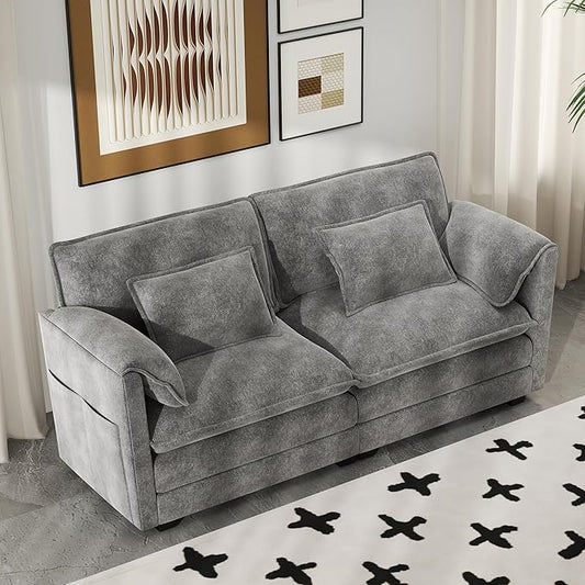 Real Relax 75.3'' Modular Sectional Sofa, Loveseat Chenille Convertible Couch with 4 Pillows and 2 Armrest Pillows for Living Room, Office and Leisure Places, Dark Gray