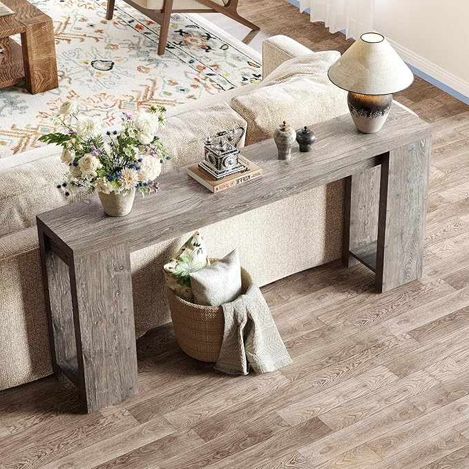 LITTLE TREE 70.9-Inch Long Entryway Table, Farmhouse Sofa Console Table for Living Room, Entryway, Hallway, Grey
