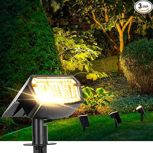 Solar Lights Outdoor Lighting IP65 Waterproof, 63LED Solar Spotlights, 3 Pack Solar Powered Lights for Outside, Outdoor, Yard, Landscape Light-Warm Light