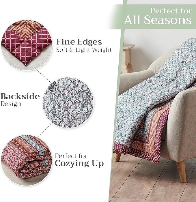 Maison d' Hermine Throw Blanket for Couch Lightweight Soft Warm Breathable Cotton Throw Blankets for Bed Girls Boys Women Men Gifts Sofa Travel Living Room Chair Bedding (60"x80", Fair Isle)