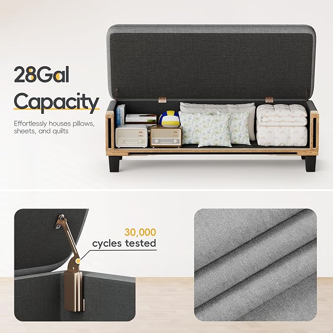 JUMMICO 47 Inches Storage Ottoman with Legs, End of Bed Bench, Foot Rest for Couch, for Living Room, Bedroom, Entryway, 17.3" D x 47.2" W x 18.5" H, Easy Assembly (Light Gray)