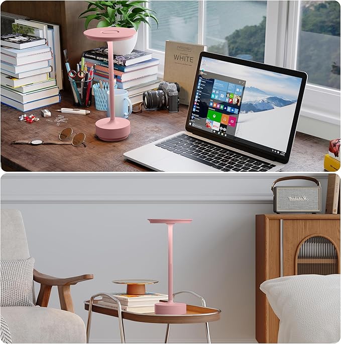 Cordless Table Lamps Rechargeable, Portable 5000mAh Outdoor Table Light, 3 Color Stepless Dimming LED Table Lamp with Memory Function, for Home/Dinner/Patio/Restaurant.(Pink)