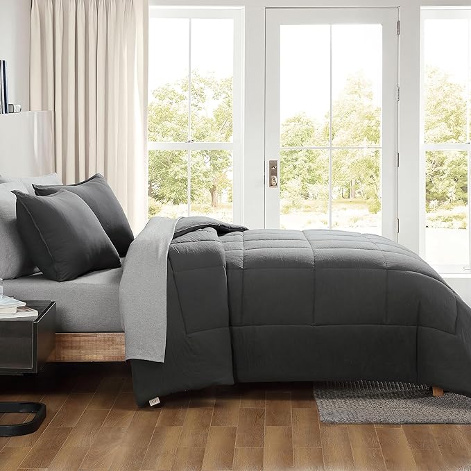 UGG Leonora Comforter Set with 2 Pillow Shams Lightweight Down Alternative Blanket Reversible Cozy Warm All Season Washable and Hypoallergenic Bedding Set, Full/Queen, Charcoal Grey
