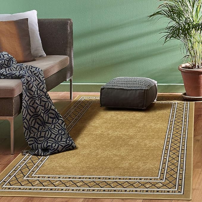 Antep Rugs Alfombras Modern Bordered 3x5 Non-Skid (Non-Slip) Low Profile Pile Rubber Backing Indoor Area Rugs (Brown, 3' x 5')