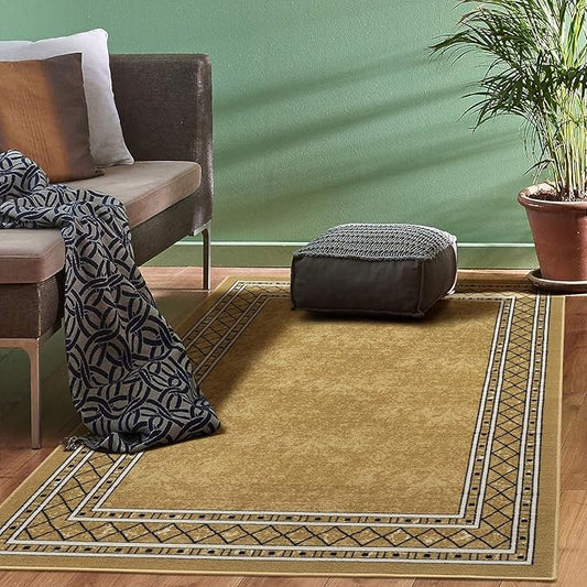 Antep Rugs Alfombras Modern Bordered 3x5 Non-Skid (Non-Slip) Low Profile Pile Rubber Backing Indoor Area Rugs (Brown, 3' x 5')