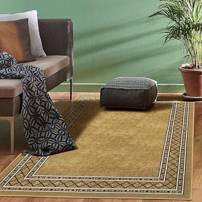 Antep Rugs Alfombras Modern Bordered 5x7 Non-Skid (Non-Slip) Low Profile Pile Rubber Backing Indoor Area Rugs (Brown, 5' x 7')