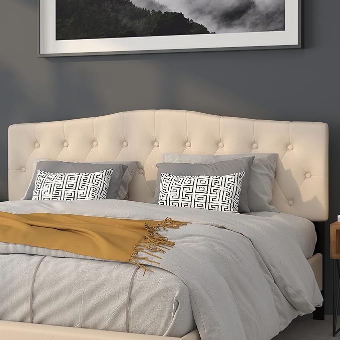 Flash Furniture Cambridge Tufted Upholstered King Size Headboard in Beige Fabric