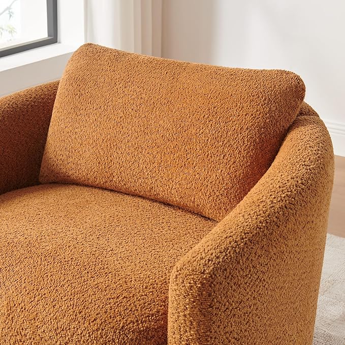 Boucle Accent Barrel Chair, Cloud Reading Chair for Living Room & Bedroom, Furry Sherpa Armchair with Cozy Soft Throw Pillow Back, Comfy Upholstered Lounge Chair, Modern Single Sofa Chair