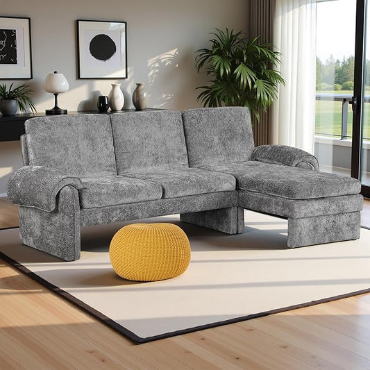 94.1" Sectional Couch, Convertible Futon Sofa Bed with Reversible Chaise Lounge, Sectional Couches for Living Room and Office, Grey