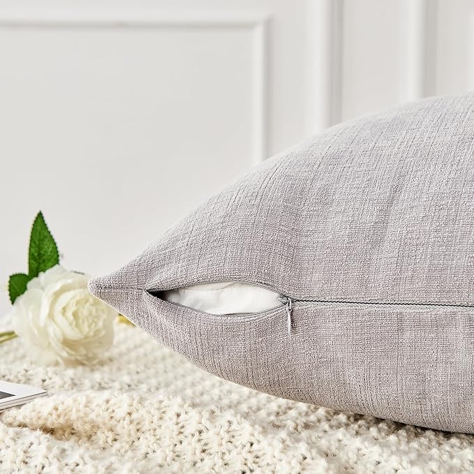 GAWAMAY Decorative Square Throw Pillow Covers 18"x18" Inch Set of 2, Super Soft Chenille Pillows Farmhouse Fall Pillowcase for Living Room Bedroom Sofa Couch Cushion Cover Light Grey 45x45cm