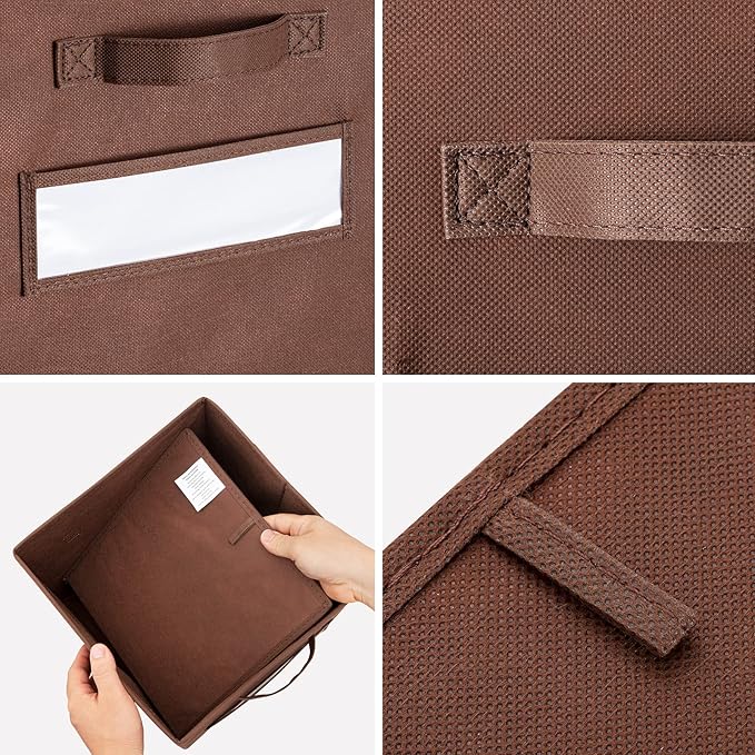 artsdi 11 Inch Storage Cube,Storage bin,cube storage (Set of 10) Foldable Fabric Cube Storage Bins with 10 Labels Window Cards & a Pen,Baskets Containers for Shelves,Closet Organizers Box,Brown